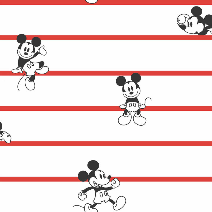 Disney Mickey Mouse Stripe Red Wallpaper by York Wallcoverings Disney Kids Vol. 4 Covers about 56.4 square feet 20.5-in by 33-ft long roll Unpasted 20.5 - Fabric Carolina -