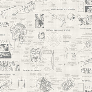 Marvels Heroes Schematics Cream Wallpaper by York Wallcoverings