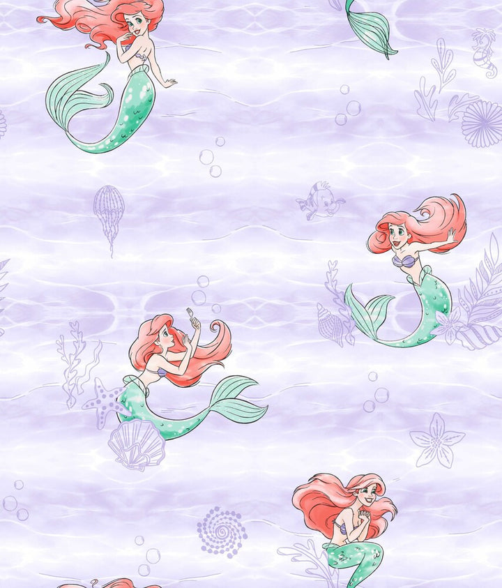 Disney the Little Mermaid Swim Purple Wallpaper by York Wallcoverings Disney Kids Vol. 4 Covers about 56.4 square feet 20.5-in by 33-ft long roll Unpasted 24 - Fabric Carolina -