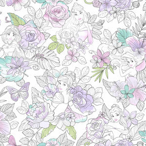 Disney Princess Royal Floral Purple Wallpaper by York Wallcoverings