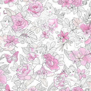Disney Princess Royal Floral Magenta Wallpaper by York Wallcoverings