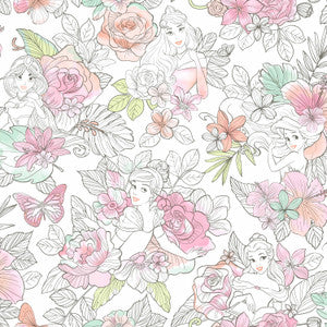 Disney Princess Royal Floral Coral Wallpaper by York Wallcoverings