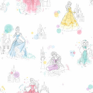 Disney Princess Pretty Elegant White Wallpaper by York Wallcoverings
