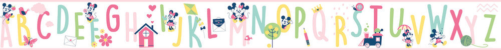 Disney Mickey Mouse ABC Pink Border by York Wallcoverings Disney Kids Vol. 4 Covers about 6.8 square feet 9-in by 9-ft long roll Unpasted 60 - Fabric Carolina -