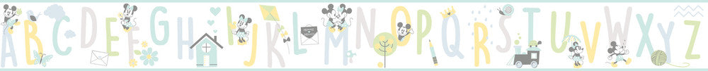 Disney Mickey Mouse ABC Green Border by York Wallcoverings Disney Kids Vol. 4 Covers about 6.8 square feet 9-in by 9-ft long roll Unpasted 60 - Fabric Carolina -