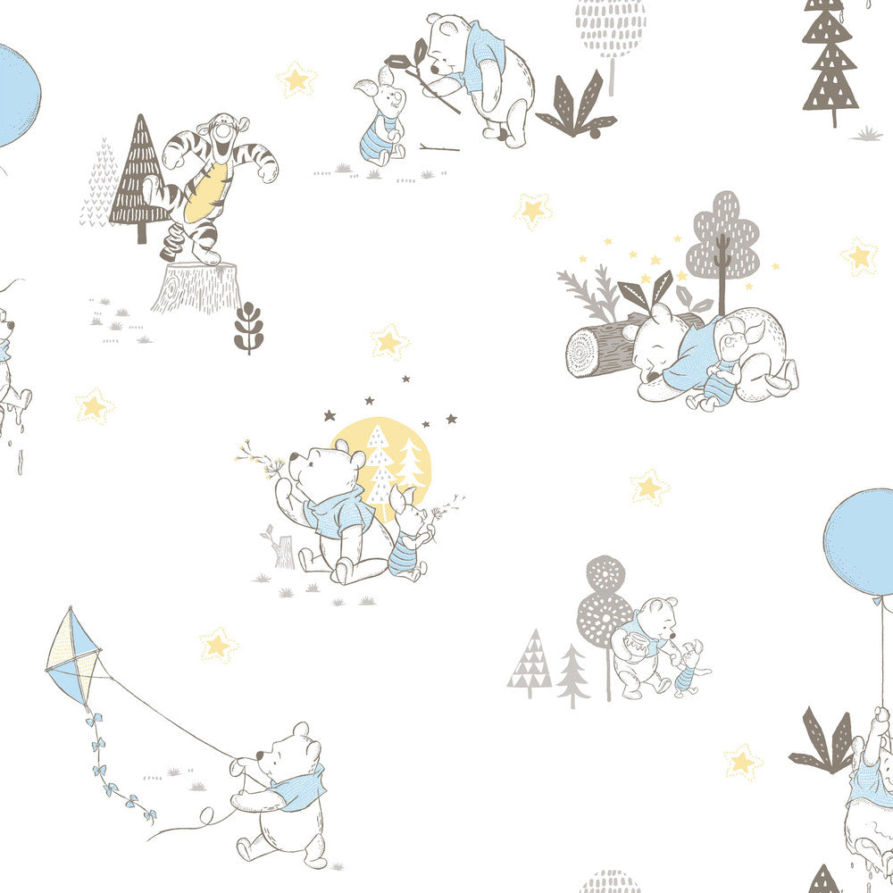 Disney Winnie the Pooh Playmates Yellow Wallpaper by York Wallcoverings Disney Kids Vol. 4 Covers about 56.4 square feet 20.5-in by 33-ft long roll Unpasted 20.5 - Fabric Carolina -