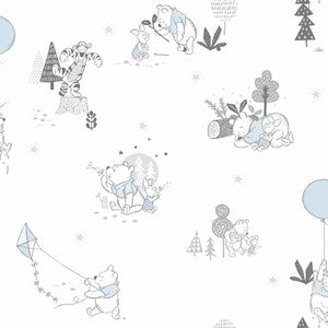 Disney Winnie the Pooh Playmates White & Blue Wallpaper by York Wallcoverings