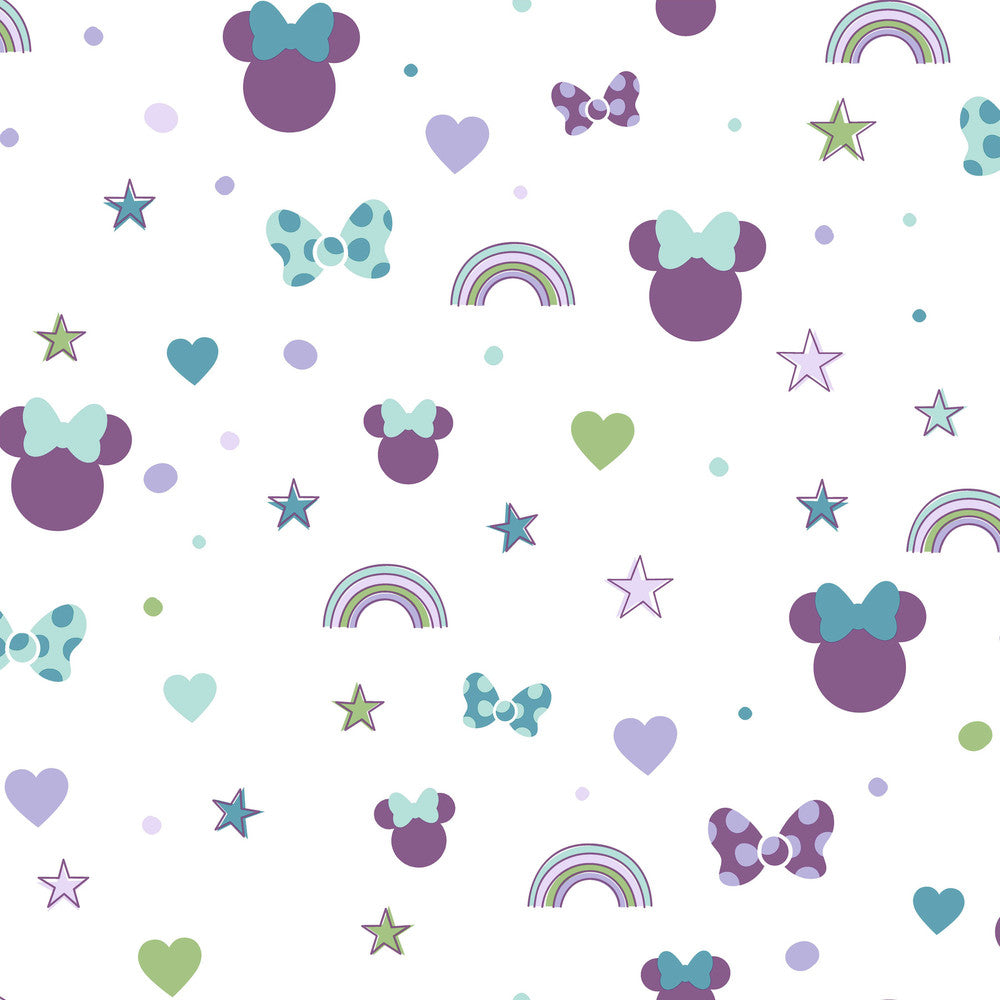 Disney Minnie Mouse Rainbow Purple Wallpaper by York Wallcoverings Disney Kids Vol. 4 Covers about 56.4 square feet 20.5-in by 33-ft long roll Unpasted 20.5 - Fabric Carolina -