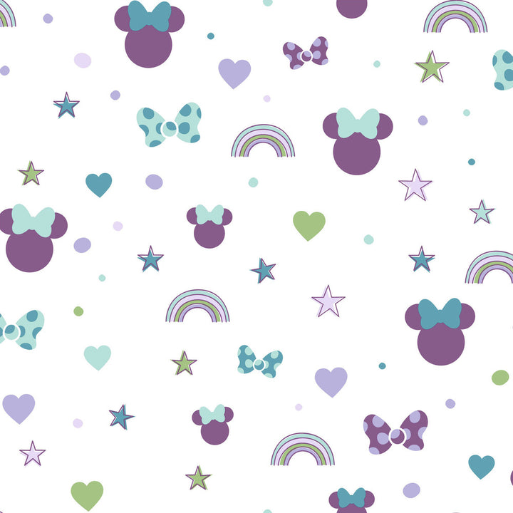 Disney Minnie Mouse Rainbow Purple Wallpaper by York Wallcoverings Disney Kids Vol. 4 Covers about 56.4 square feet 20.5-in by 33-ft long roll Unpasted 20.5 - Fabric Carolina -