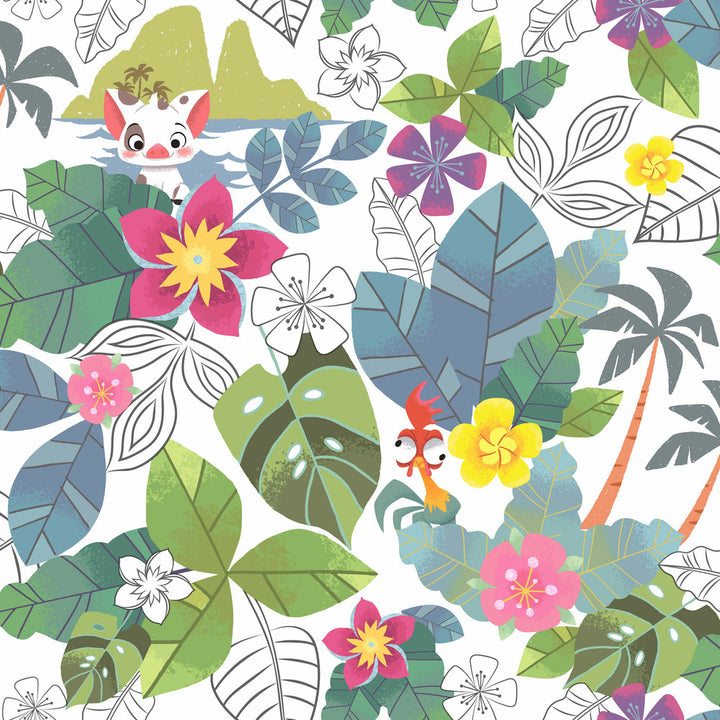 Disney Moana Jungle Pink & Green Wallpaper by York Wallcoverings Disney Kids Vol. 4 Covers about 56.4 square feet 20.5-in by 33-ft long roll Unpasted 20.5 - Fabric Carolina -