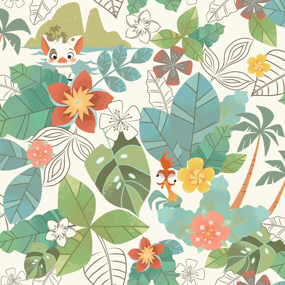 Disney Moana Jungle Red & Green Wallpaper by York Wallcoverings Disney Kids Vol. 4 Covers about 56.4 square feet 20.5-in by 33-ft long roll Unpasted 20.5 - Fabric Carolina -