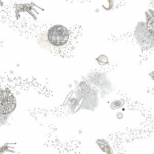 Star Wars: Good Night Galaxy Black & White Wallpaper by York Wallcoverings