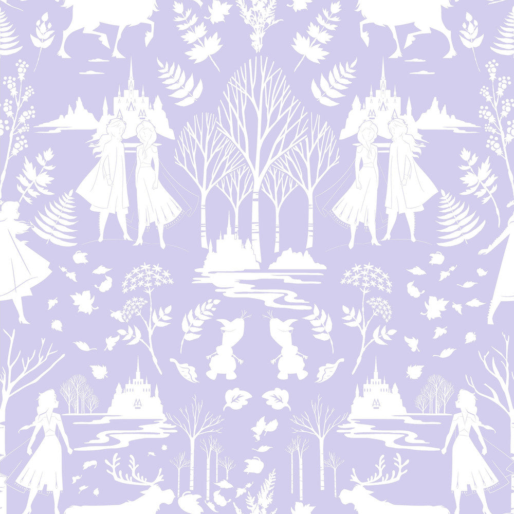 Disney Frozen 2 Nordic Purple Glitter Wallpaper by York Wallcoverings Disney Kids Vol. 4 Covers about 56.4 square feet 20.5-in by 33-ft long roll Unpasted 20.5 - Fabric Carolina -