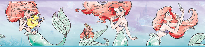 Disney The Little Mermaid Ariel & Friends Purple & Red Border by York Wallcoverings Disney Kids Vol. 4 Covers about 4.5 square feet 6-in by 9-ft long roll Unpasted 26 - Fabric Carolina -