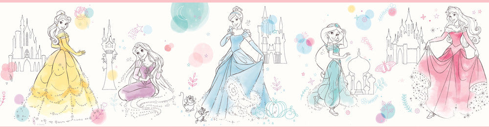 Disney Princess Pretty Elegant Blue & Green Border by York Wallcoverings Disney Kids Vol. 4 Covers about 6.8 square feet 9-in by 9-ft long roll Unpasted 34 - Fabric Carolina -