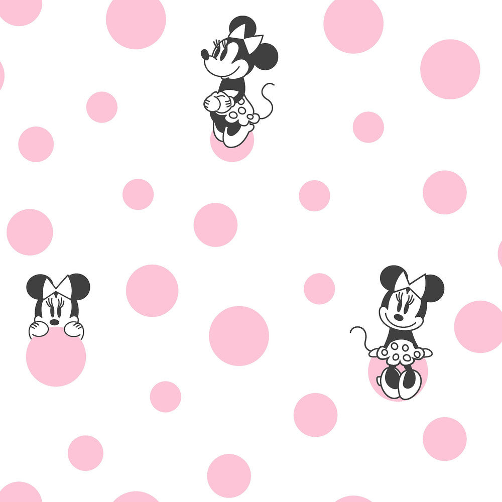 Minnie Dots Pink Wallpaper by York Wallcoverings Disney Kids Vol. 4 Covers about 56.4 square feet 20.5-in by 33-ft long roll Unpasted 20.5 - Fabric Carolina -