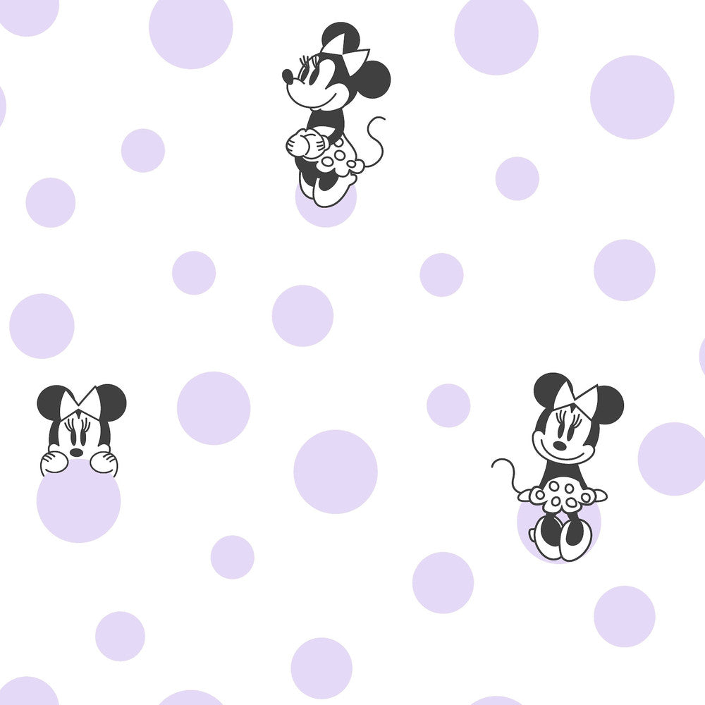 Disney Minnie Mouse Dots Purple Wallpaper by York Wallcoverings Disney Kids Vol. 4 Covers about 56.4 square feet 20.5-in by 33-ft long roll Unpasted 20.5 - Fabric Carolina -