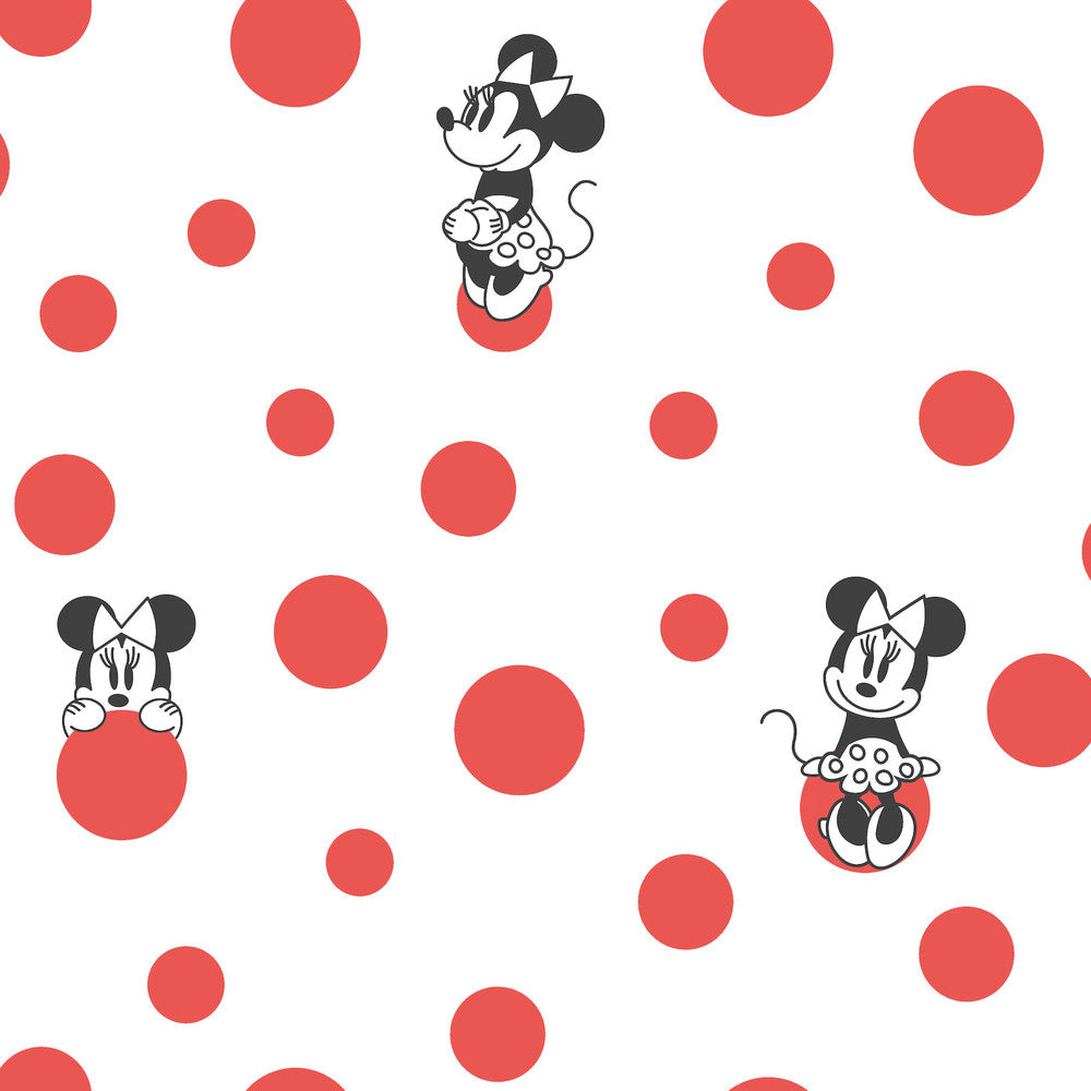 Disney Minnie Mouse Dots Red Wallpaper by York Wallcoverings Disney Kids Vol. 4 Covers about 56.4 square feet 20.5-in by 33-ft long roll Unpasted 20.5 - Fabric Carolina -