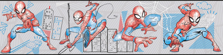 Spider-Man Fracture Red & Blue Border by York Wallcoverings Disney Kids Vol. 4 Covers about 6.8 square feet 9-in by 9-ft long roll Unpasted 36 - Fabric Carolina -