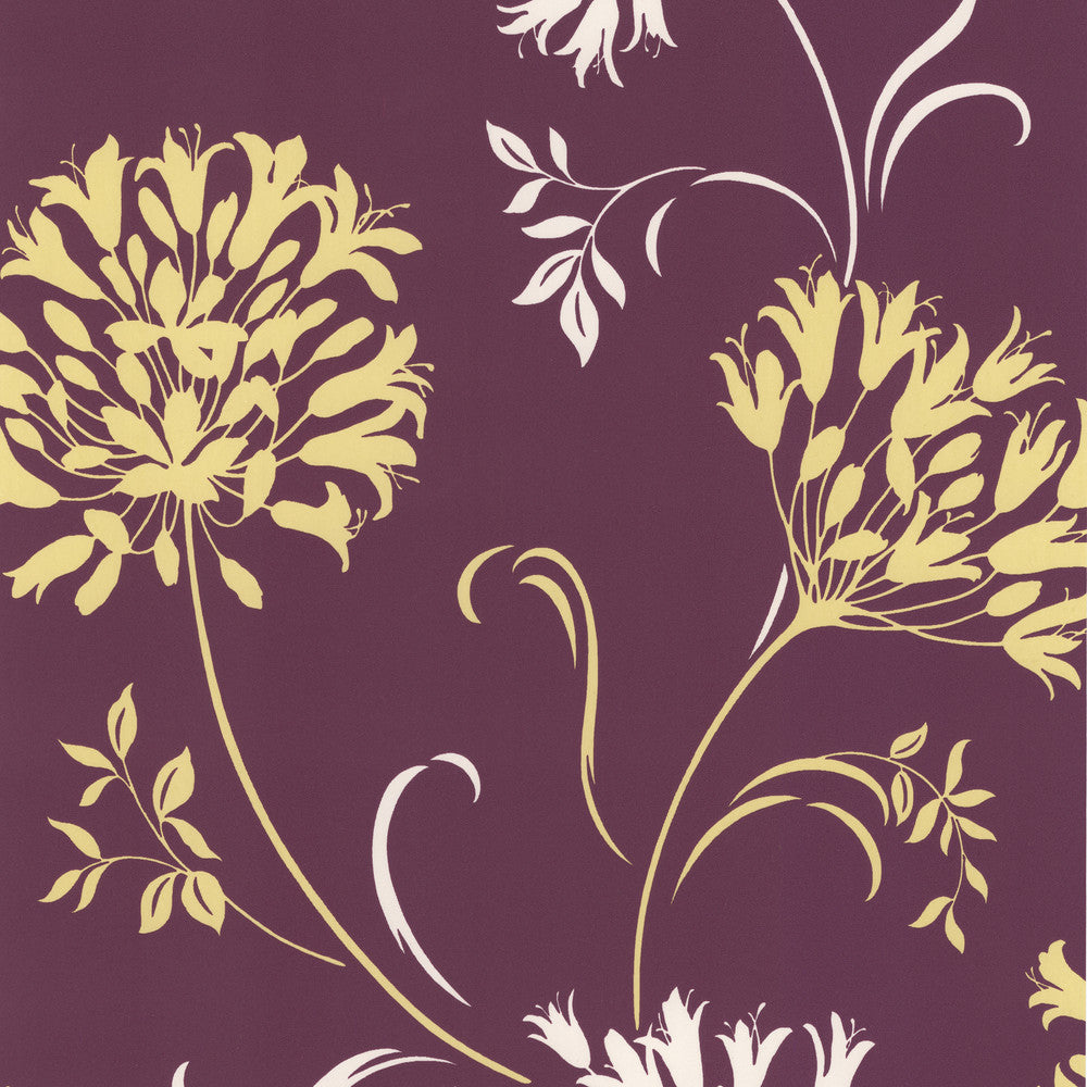 Nerida Purple Floral Silhouette Wallpaper by Decorline Accents Covers about 56.4 square feet 20.5-in by 33-ft long roll Unpasted 25.2 - Fabric Carolina -