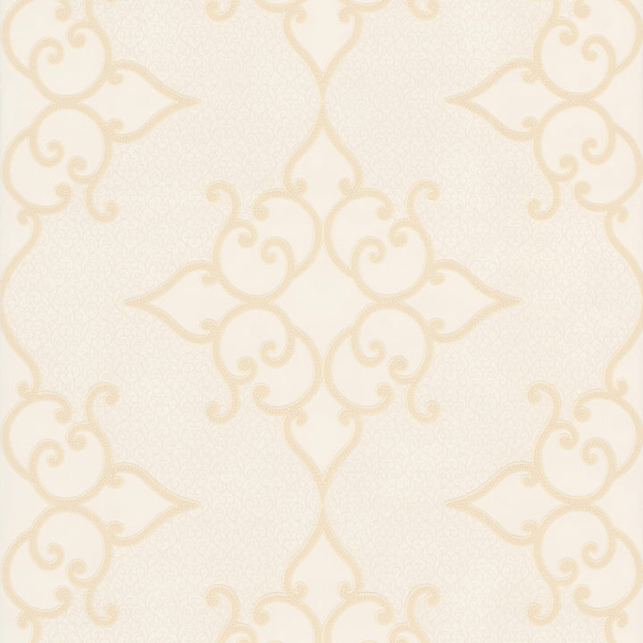 Sebastian Cream Crepe Moroccan Medallion Wallpaper by Decorline Decadence Covers about 56.4 square feet 20.5-in by 33-ft long roll Unpasted 12.5 - Fabric Carolina -