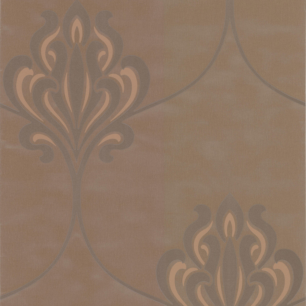 Orfeo Brown Nouveau Damask Wallpaper by Decorline Decadence Covers about 56.4 square feet 20.5-in by 33-ft long roll Unpasted 25 - Fabric Carolina -