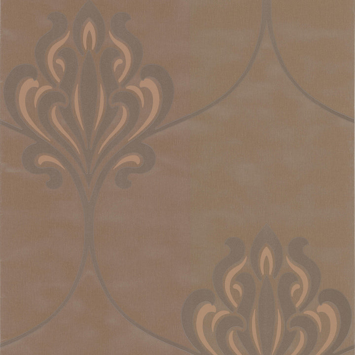 Orfeo Brown Nouveau Damask Wallpaper by Decorline Decadence Covers about 56.4 square feet 20.5-in by 33-ft long roll Unpasted 25 - Fabric Carolina -