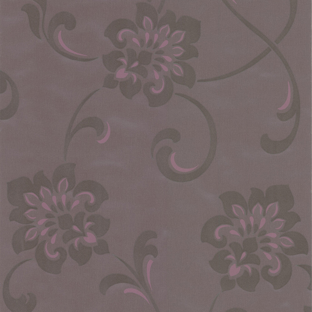 Sharon Purple Jacobean Floral Wallpaper by Decorline Decadence Covers about 56.4 square feet 20.5-in by 33-ft long roll Unpasted 0 - Fabric Carolina -