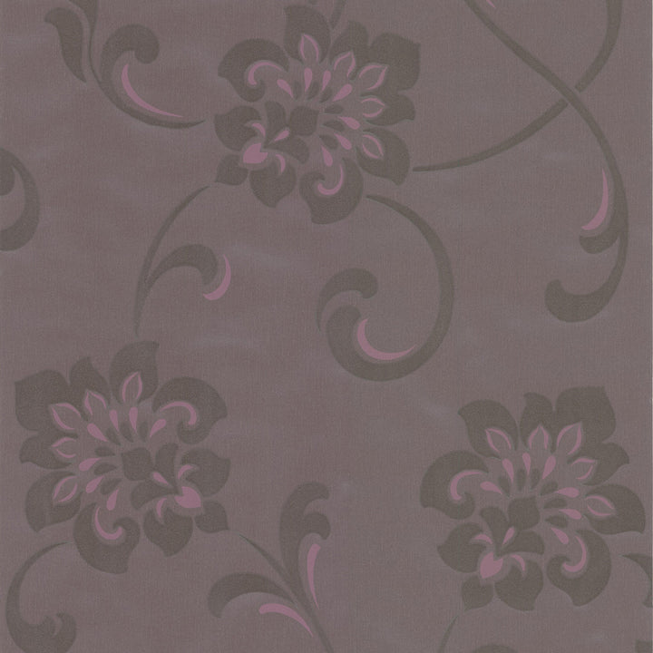 Sharon Purple Jacobean Floral Wallpaper by Decorline Decadence Covers about 56.4 square feet 20.5-in by 33-ft long roll Unpasted 0 - Fabric Carolina -