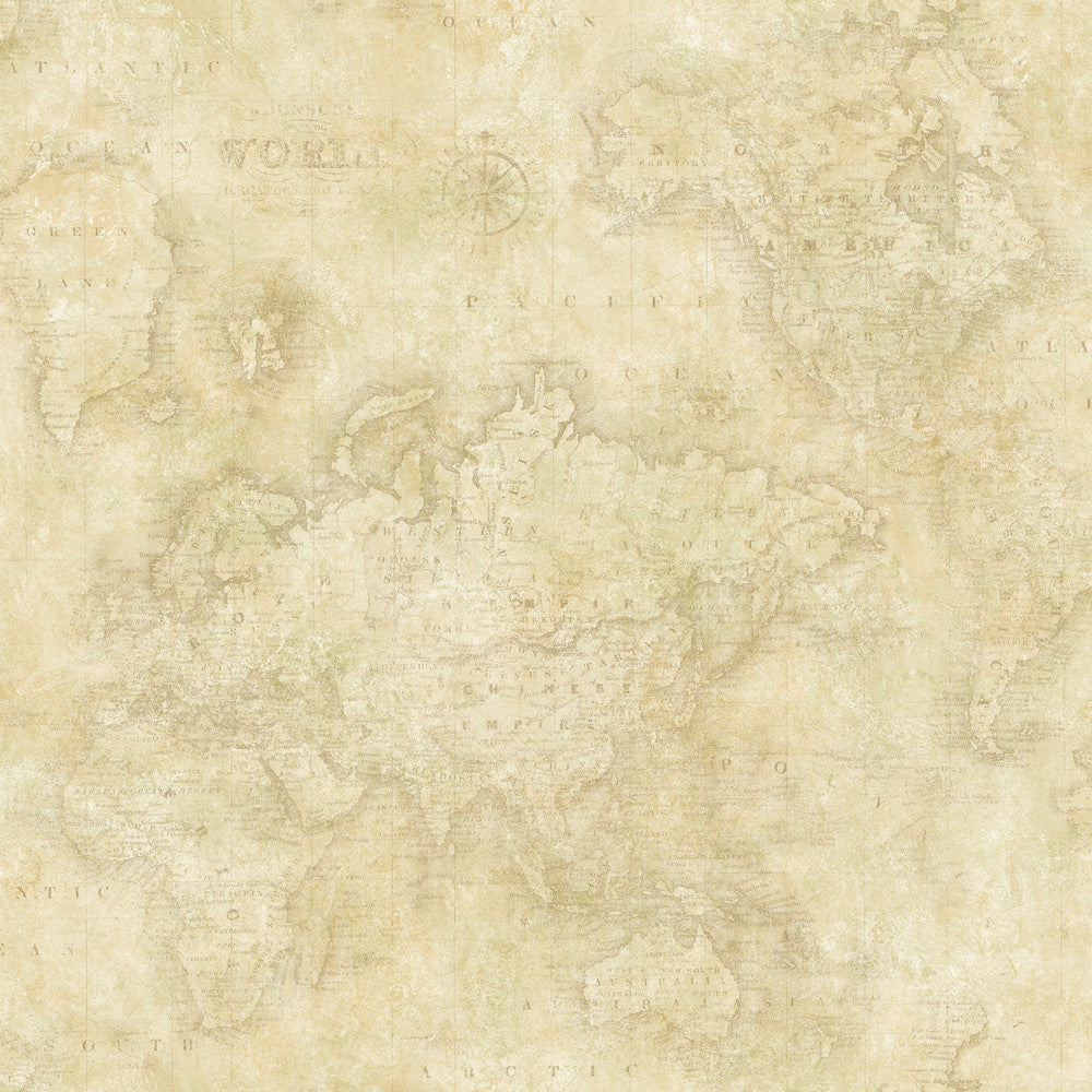 Hardings Beige World Map Wallpaper by Chesapeake Sand Dollar Covers about 56.4 square feet 20.5-in by 33-ft long roll Prepasted 20.5 - Fabric Carolina -
