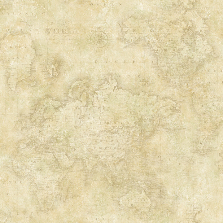 Hardings Beige World Map Wallpaper by Chesapeake Sand Dollar Covers about 56.4 square feet 20.5-in by 33-ft long roll Prepasted 20.5 - Fabric Carolina -