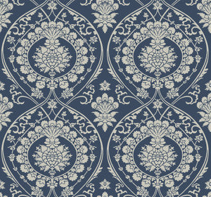 Imperial Damask Navy & Silver Wallpaper by York Wallcoverings