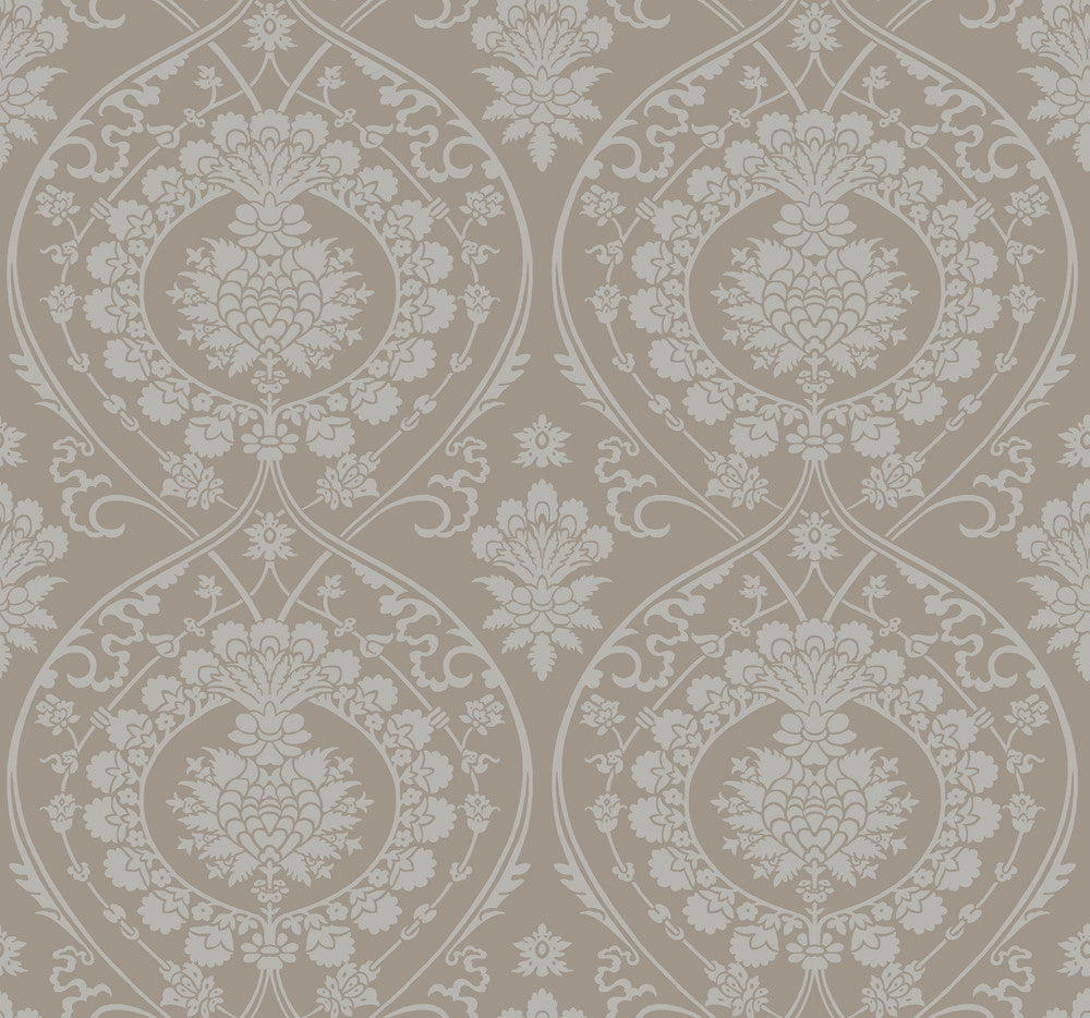 Imperial Damask Beige & Silver Wallpaper by York Wallcoverings Damask Resource Library Covers about 60.8 square feet 27-in by 27-ft long roll Unpasted 12.6 - Fabric Carolina -