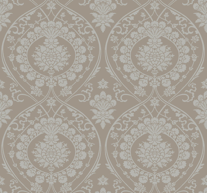 Imperial Damask Beige & Silver Wallpaper by York Wallcoverings Damask Resource Library Covers about 60.8 square feet 27-in by 27-ft long roll Unpasted 12.6 - Fabric Carolina -