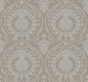 Imperial Damask Beige & Silver Wallpaper by York Wallcoverings