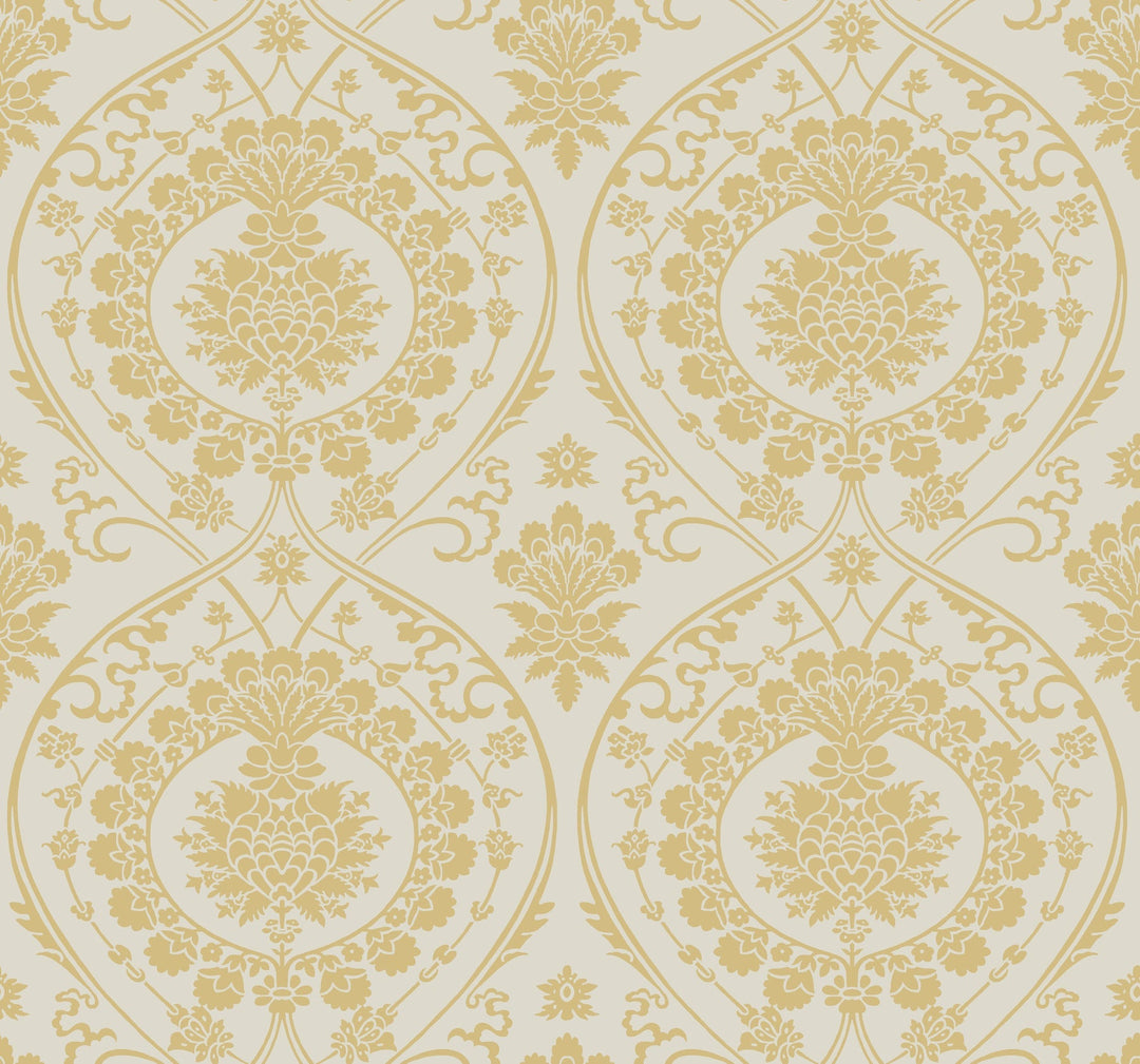 Imperial Damask Off White & Gold Wallpaper by York Wallcoverings Designer