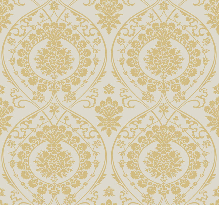 Imperial Damask Off White & Gold Wallpaper by York Wallcoverings Designer