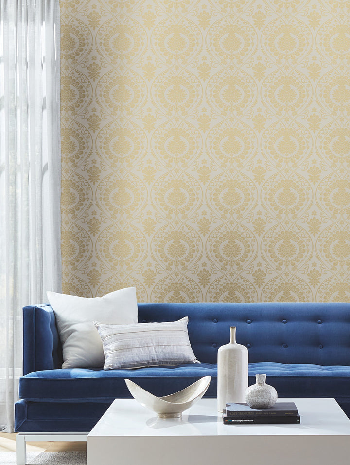 Imperial Damask Off White & Gold Wallpaper by York Wallcoverings Designer
