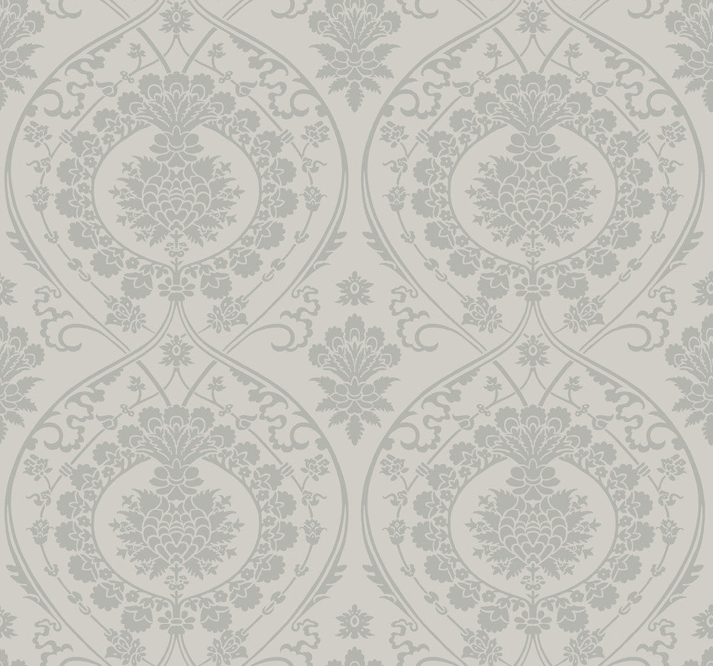 Imperial Damask Grey & Silver Wallpaper by York Wallcoverings Damask Resource Library Covers about 60.8 square feet 27-in by 27-ft long roll Unpasted 12.6 - Fabric Carolina -