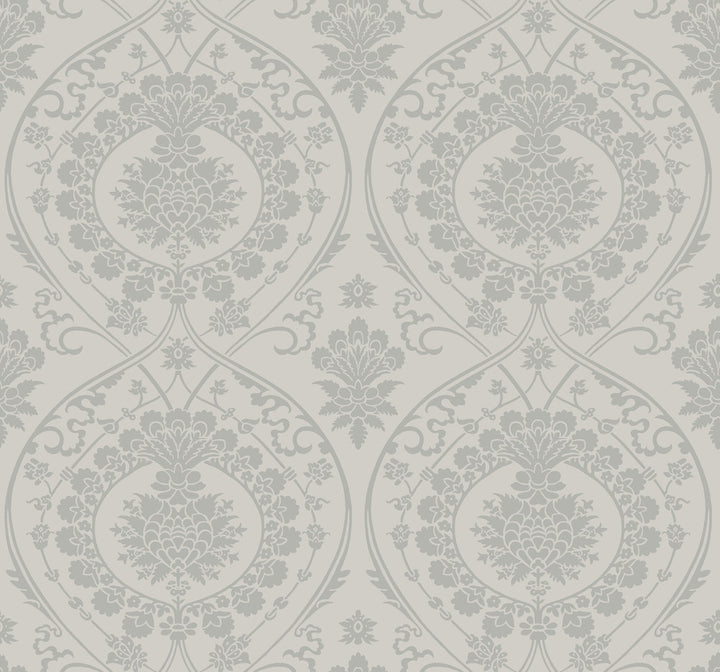 Imperial Damask Grey & Silver Wallpaper by York Wallcoverings Damask Resource Library Covers about 60.8 square feet 27-in by 27-ft long roll Unpasted 12.6 - Fabric Carolina -