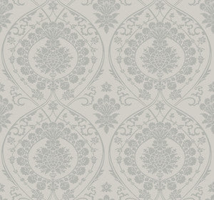 Imperial Damask Grey & Silver Wallpaper by York Wallcoverings