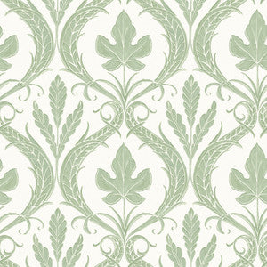 Adirondack Damask Green & White Wallpaper by York Wallcoverings