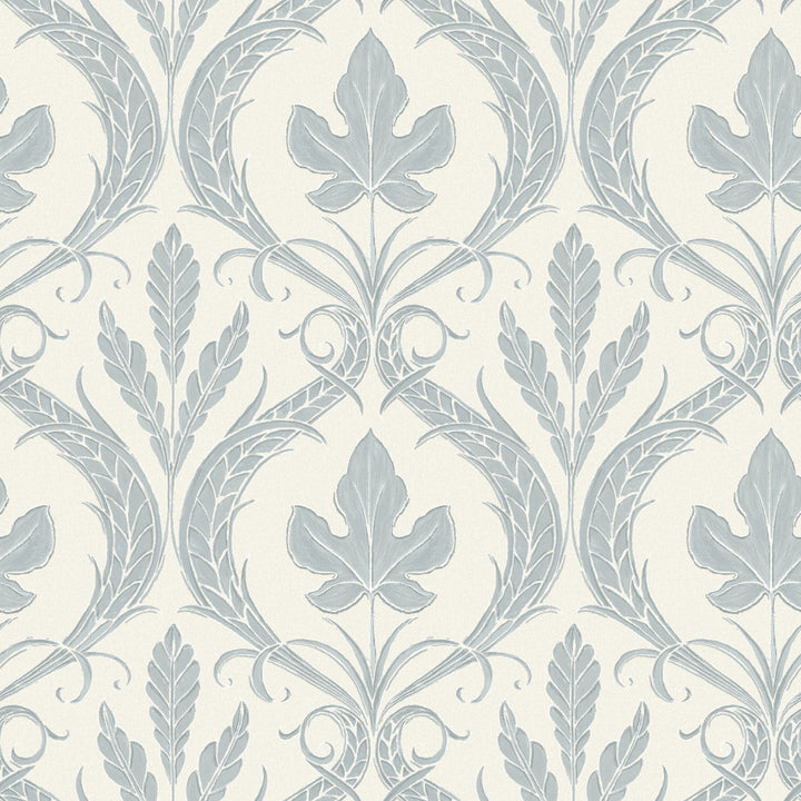Adirondack Damask Blue & Beige Wallpaper by York Wallcoverings Damask Resource Library Covers about 56.4 square feet 20.5-in by 33-ft long roll Prepasted 20.5 - Fabric Carolina -