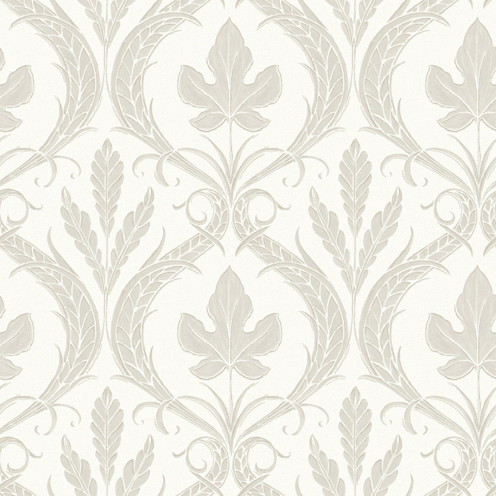 Adirondack Damask Beige & White Wallpaper by York Wallcoverings Damask Resource Library Covers about 56.4 square feet 20.5-in by 33-ft long roll Prepasted 20.5 - Fabric Carolina -