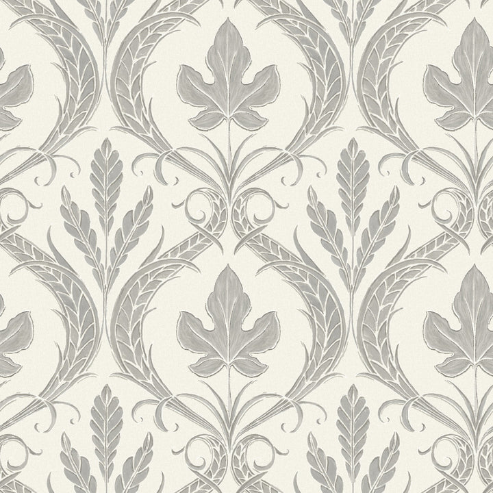 Adirondack Damask Grey & Beige Wallpaper by York Wallcoverings Damask Resource Library Covers about 56.4 square feet 20.5-in by 33-ft long roll Prepasted 20.5 - Fabric Carolina -