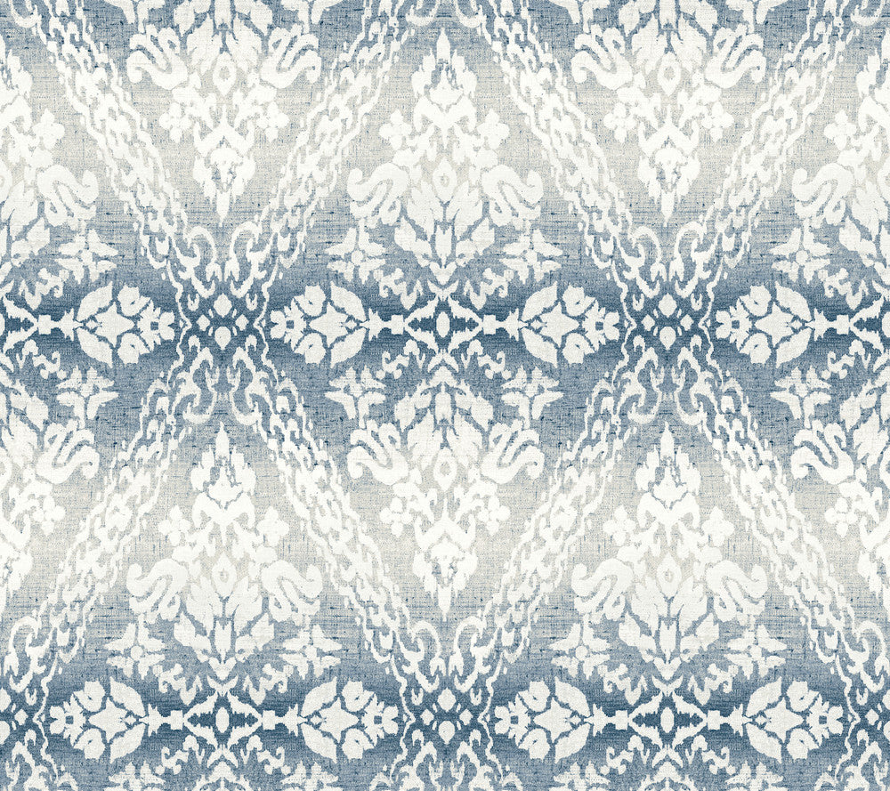 Tudor Diamond Damask Navy Wallpaper by York Wallcoverings Damask Resource Library Covers about 60.8 square feet 27-in by 27-ft long roll Prepasted 24 - Fabric Carolina -