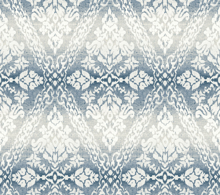 Tudor Diamond Damask Navy Wallpaper by York Wallcoverings Damask Resource Library Covers about 60.8 square feet 27-in by 27-ft long roll Prepasted 24 - Fabric Carolina -