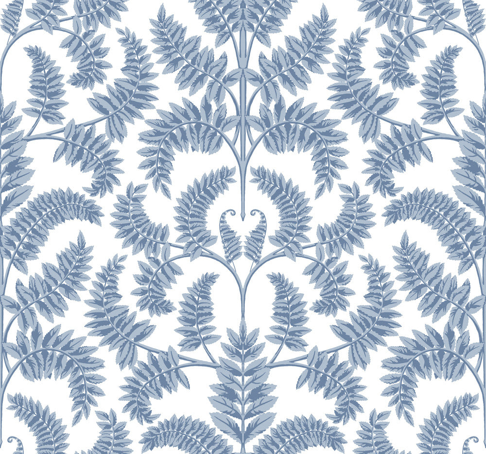 Royal Fern Damask Blue Wallpaper by York Wallcoverings Damask Resource Library Covers about 60.8 square feet 27-in by 27-ft long roll Prepasted 25.25 - Fabric Carolina -