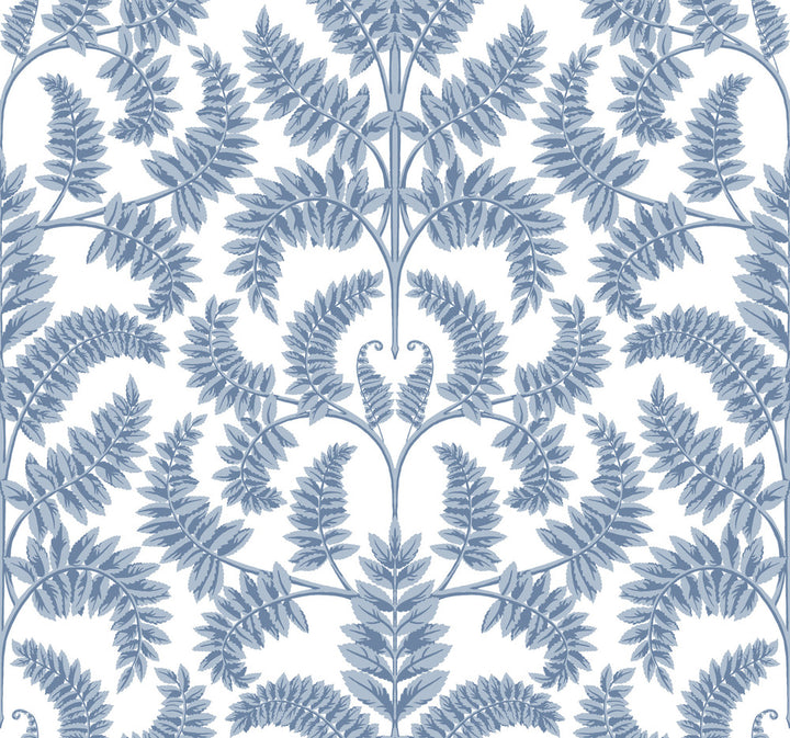 Royal Fern Damask Blue Wallpaper by York Wallcoverings Damask Resource Library Covers about 60.8 square feet 27-in by 27-ft long roll Prepasted 25.25 - Fabric Carolina -