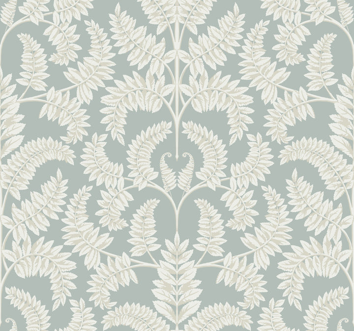 Royal Fern Damask Green Wallpaper by York Wallcoverings Earthy Tones Covers about 60.8 square feet 27-in by 27-ft long roll Prepasted 25.25 - Fabric Carolina -